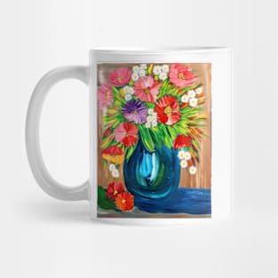 Some abstract mixed flowers in a metallic vase Mug